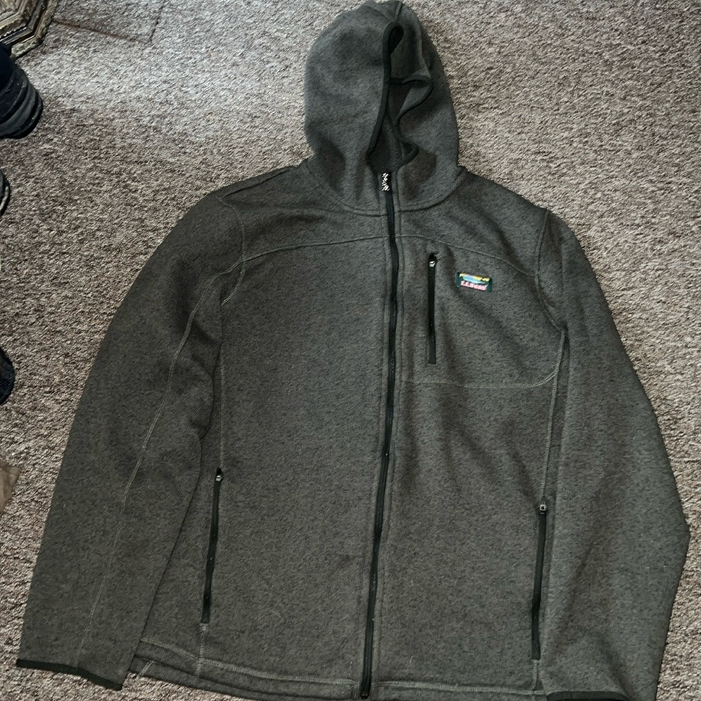 L.L. Bean Men's XL tall  Sweater Fleece Full Zip Hooded Jacket Coat Green